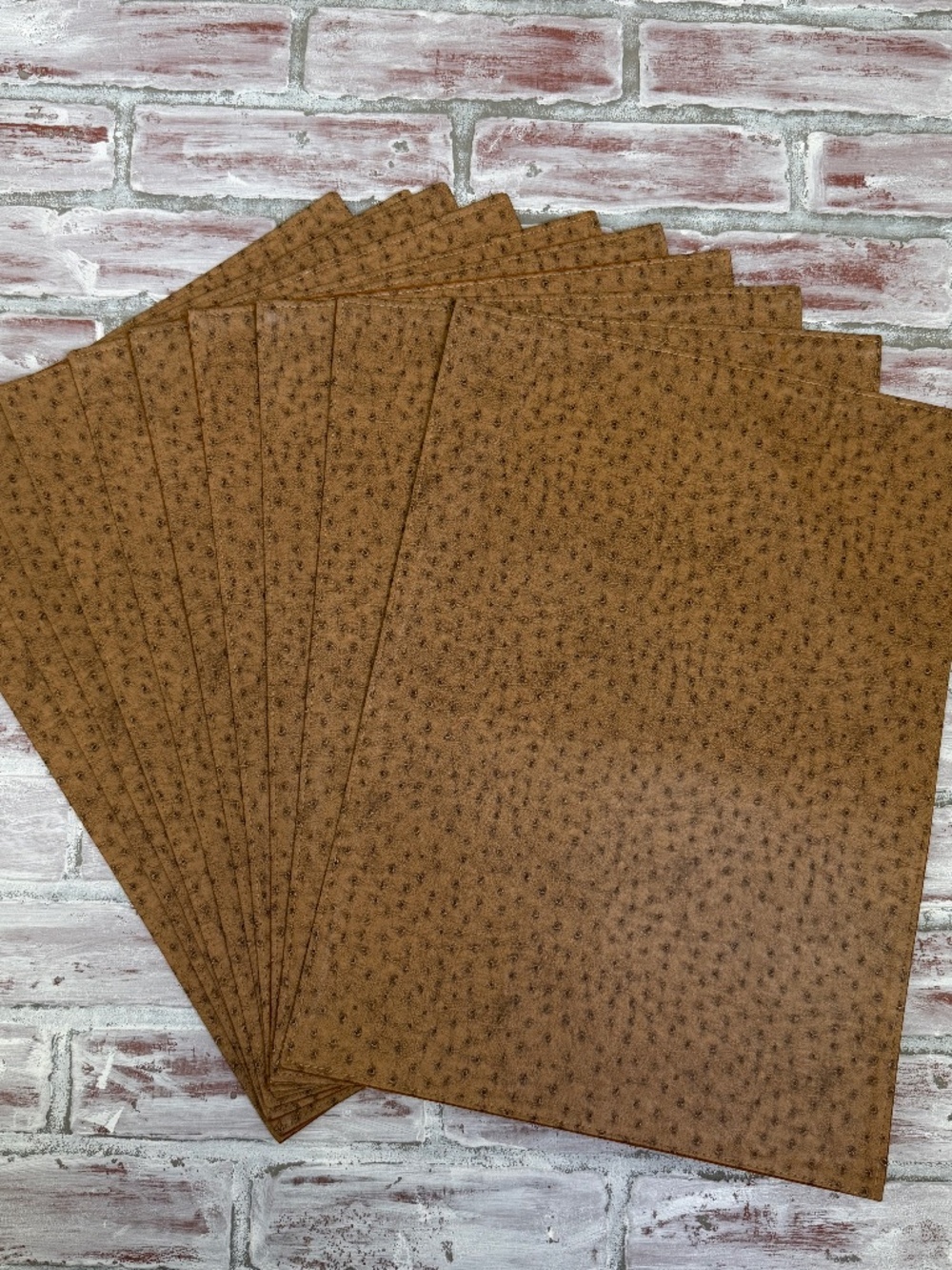 Set of 10 Rose Tree Murano Placemats Tan Brown Faux Ostrich Leather Textured